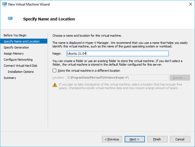 hyper-v name the virtual machine