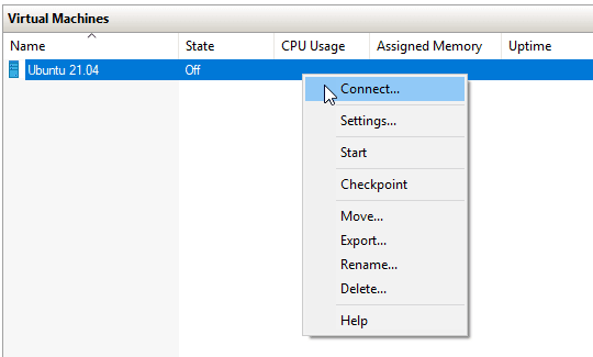 connect ubuntu vm in hyper-v