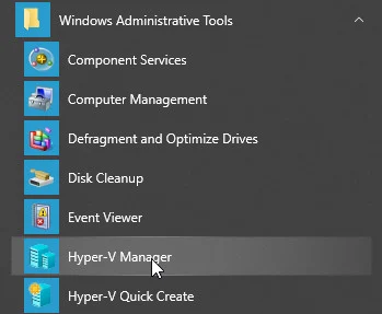 open hyper-v from start menu