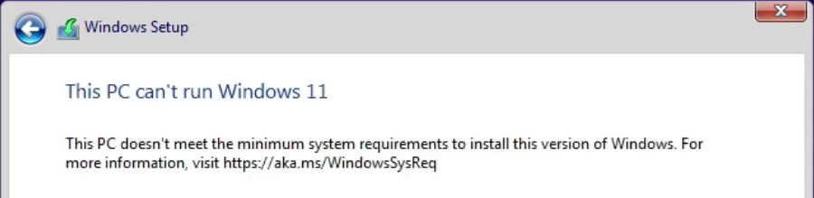 This PC cant run Windows 11.