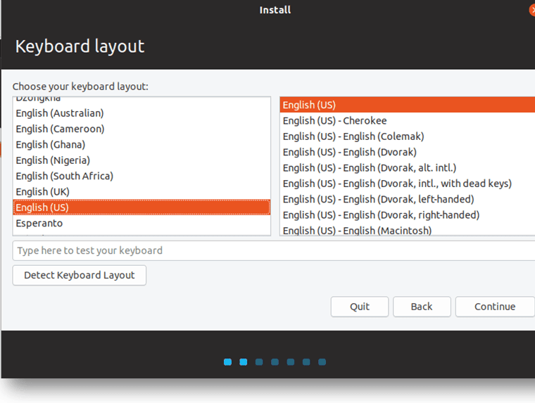 ubuntu vm install wizard keyboard layout