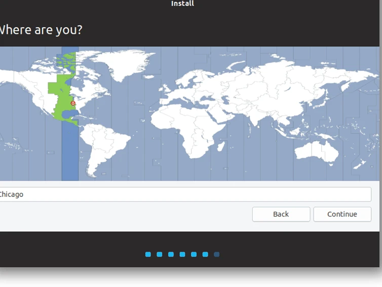 ubuntu vm install wizard - select timezone