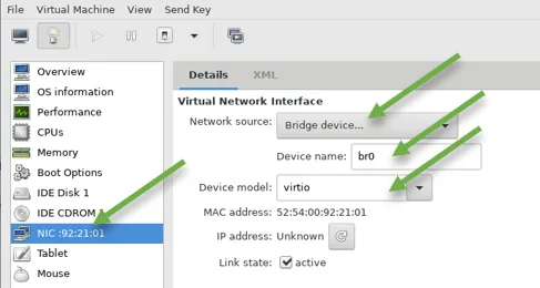 connect virtual machine using bridge interface