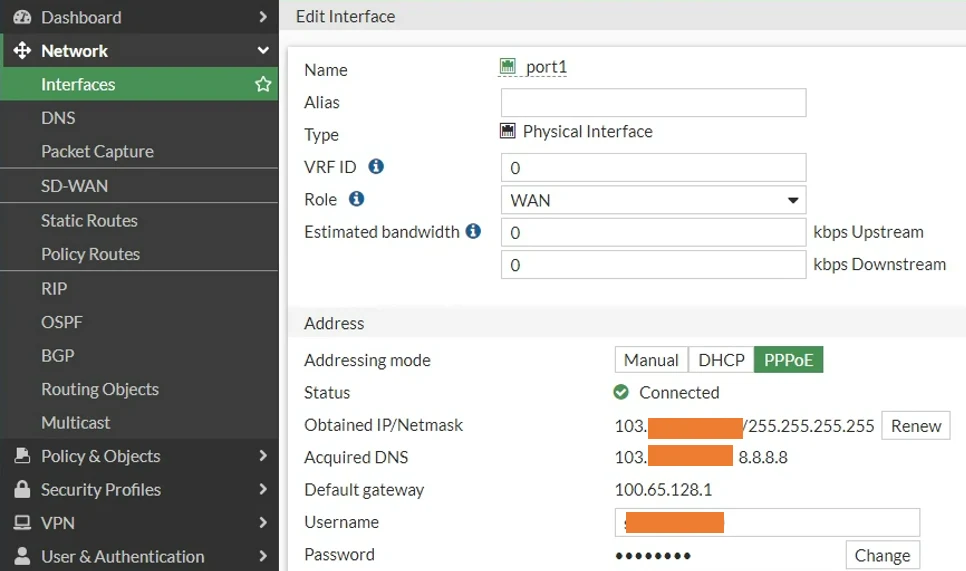 fortigate pppoe configuration