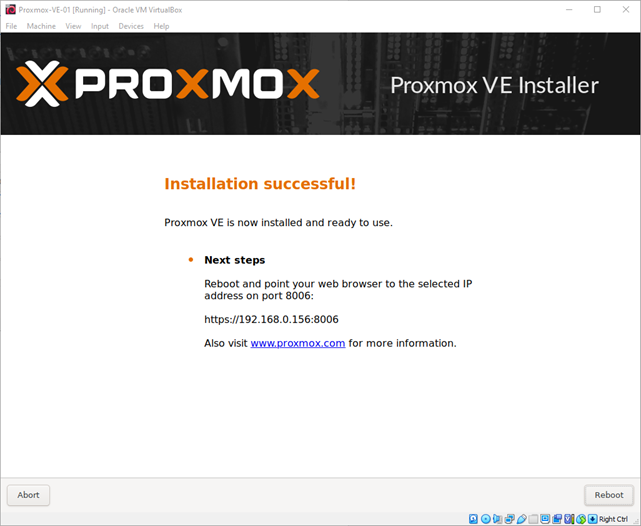 proxmox in virtualbox