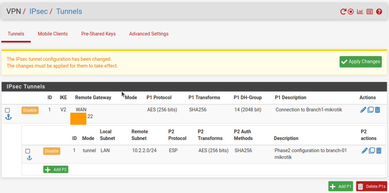 Setup IPsec site to site VPN tunnel between Pfsense and MikroTik ...