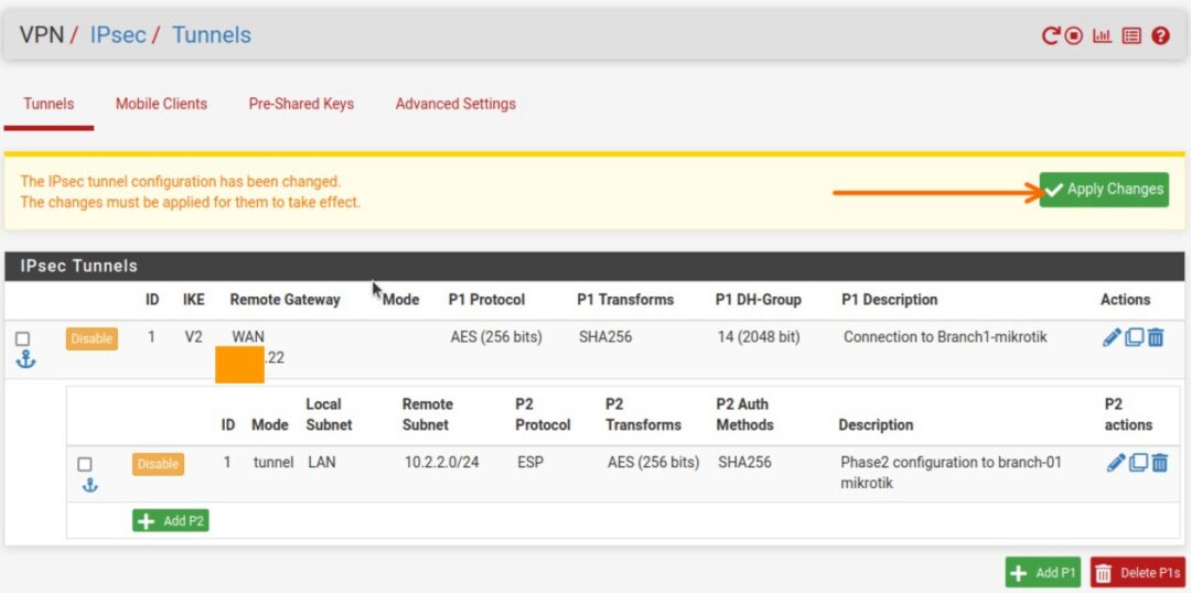 Setup IPsec site to site VPN tunnel between Pfsense and MikroTik ...