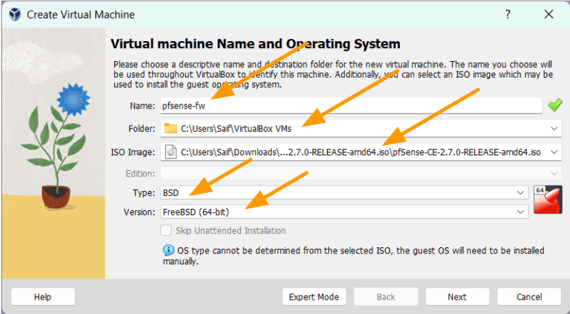 pfsense installation in virtualbox